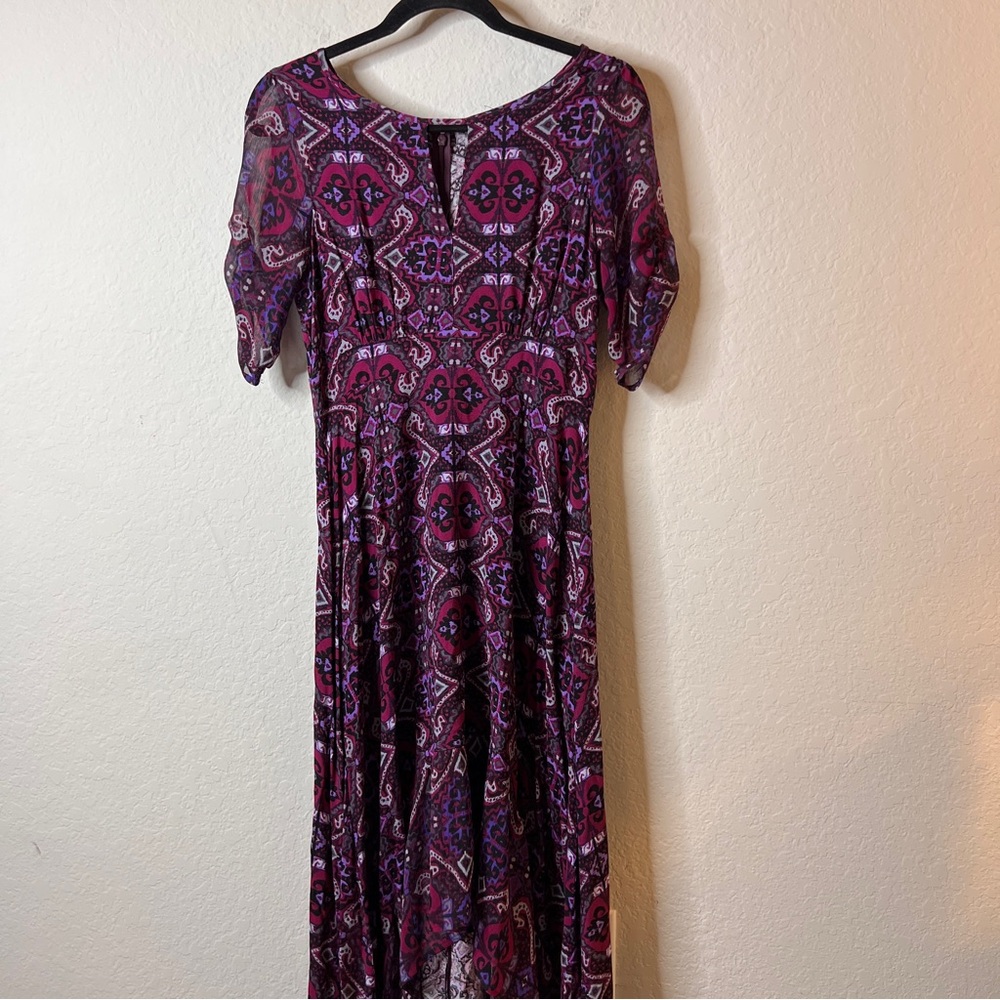Express Pink Purple Print High Low Maxi Cutout Occasion Dress Small Petite